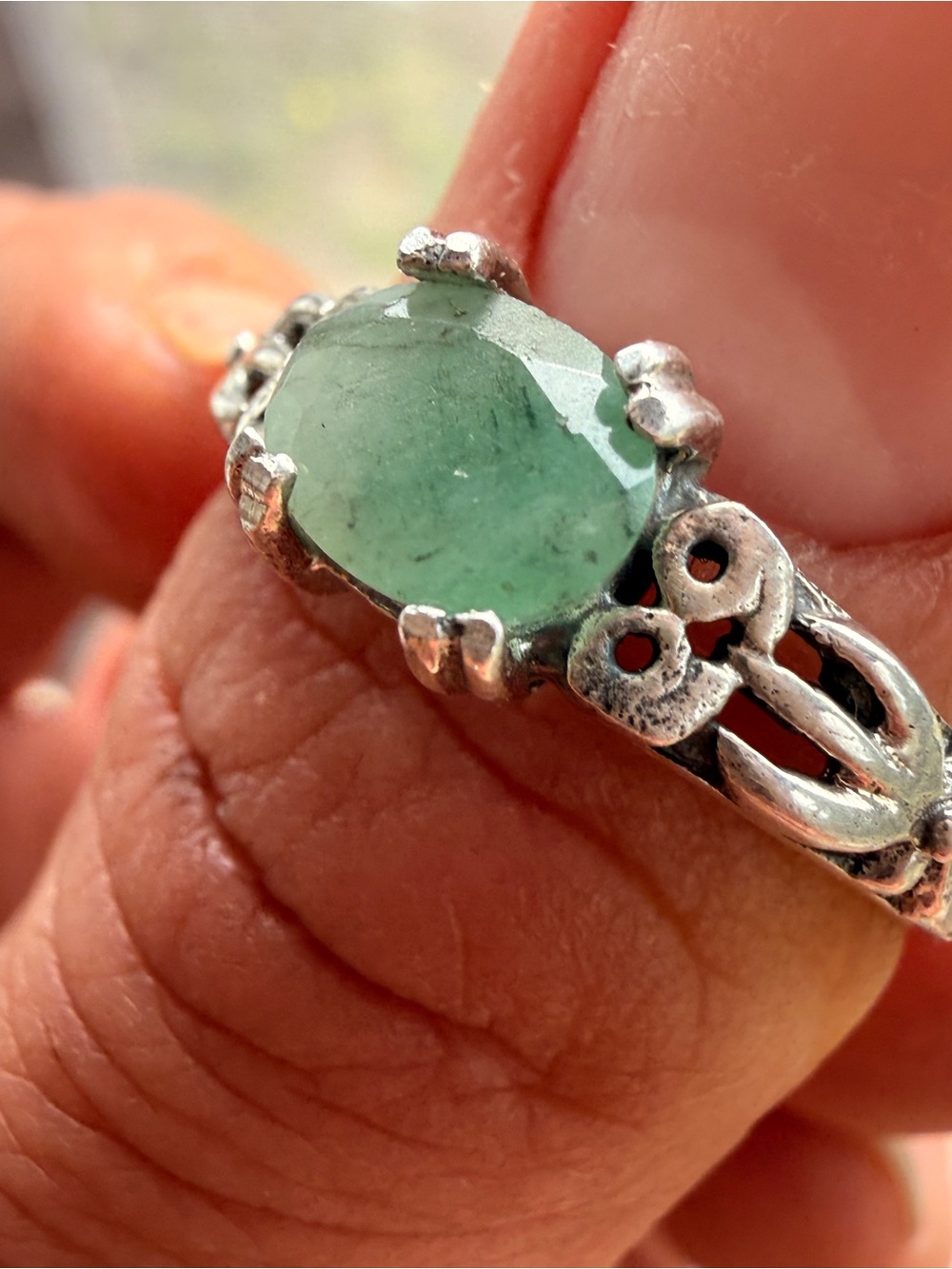 Sterling Silver Natural Colombian Emerald Oval Celtic Ring Sz9